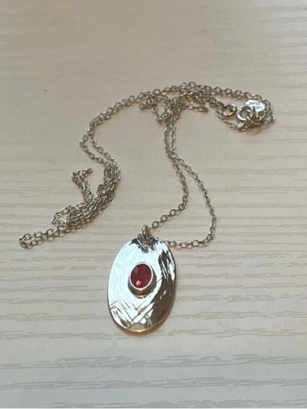 LUCKY TEAM Cannes France Sterling Silver Organic Ruby Pendant Necklace